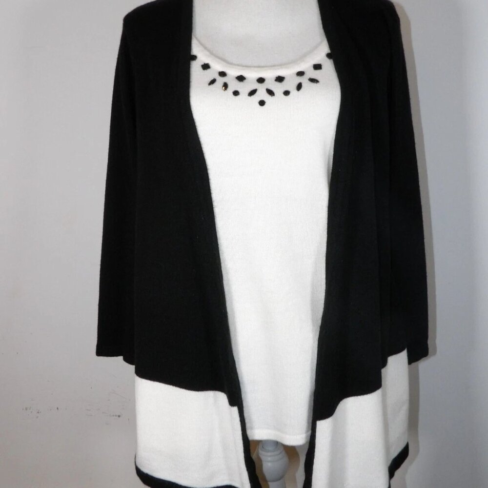 Sag Harbor Sweater Top Women's Size XL Black & Cream - Picture 5 of 6